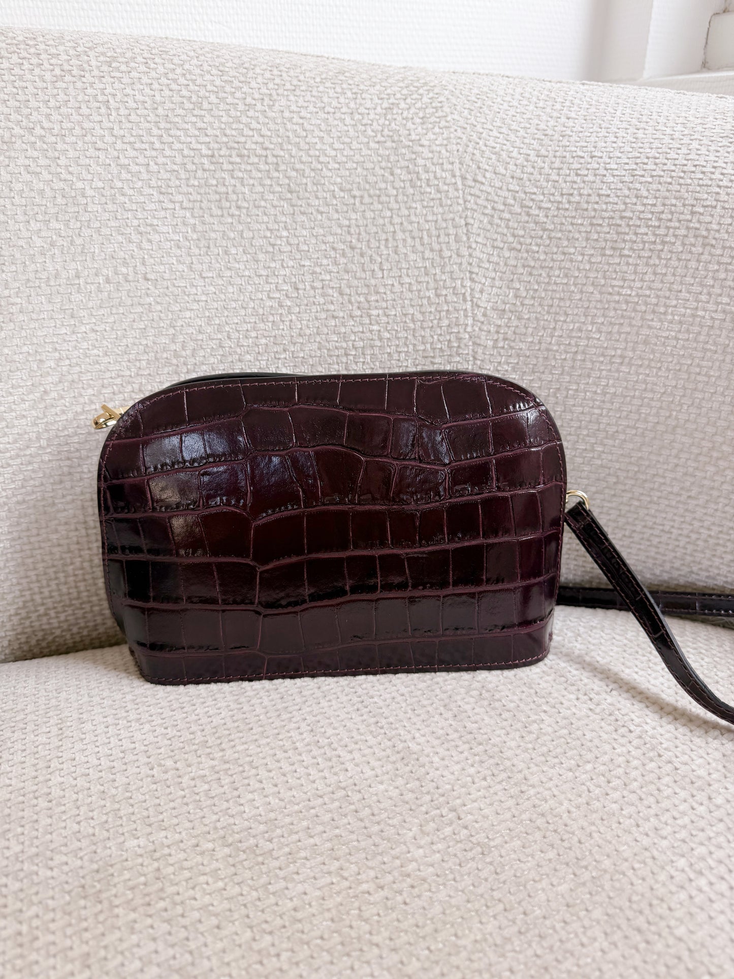 Sac à main croco Côme lie de vin