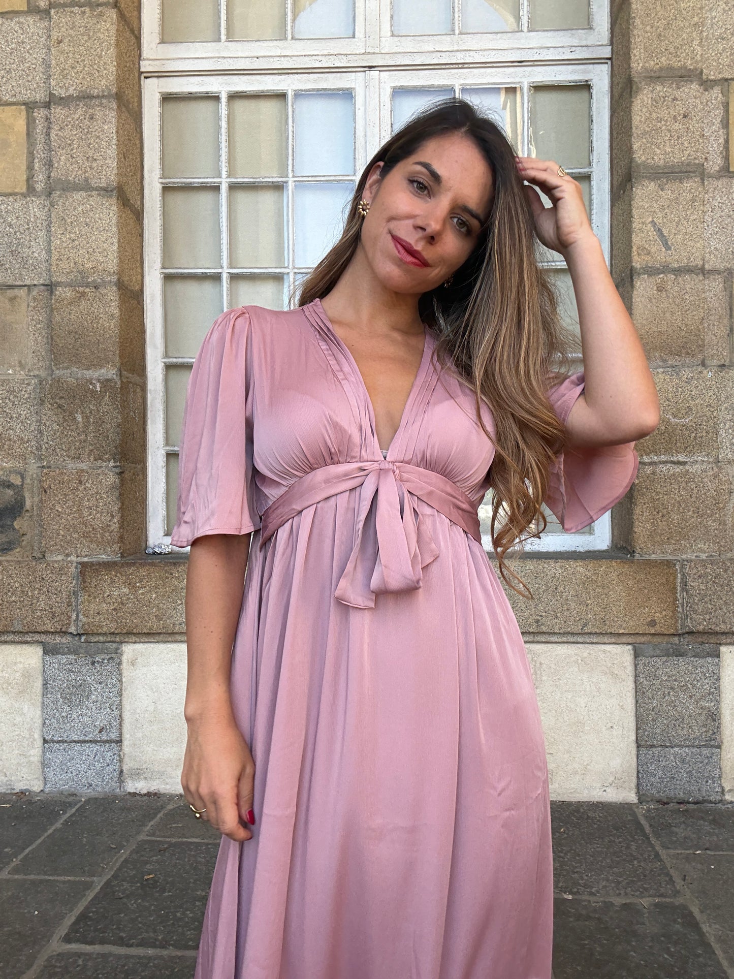 Robe longue Suzy vieux rose