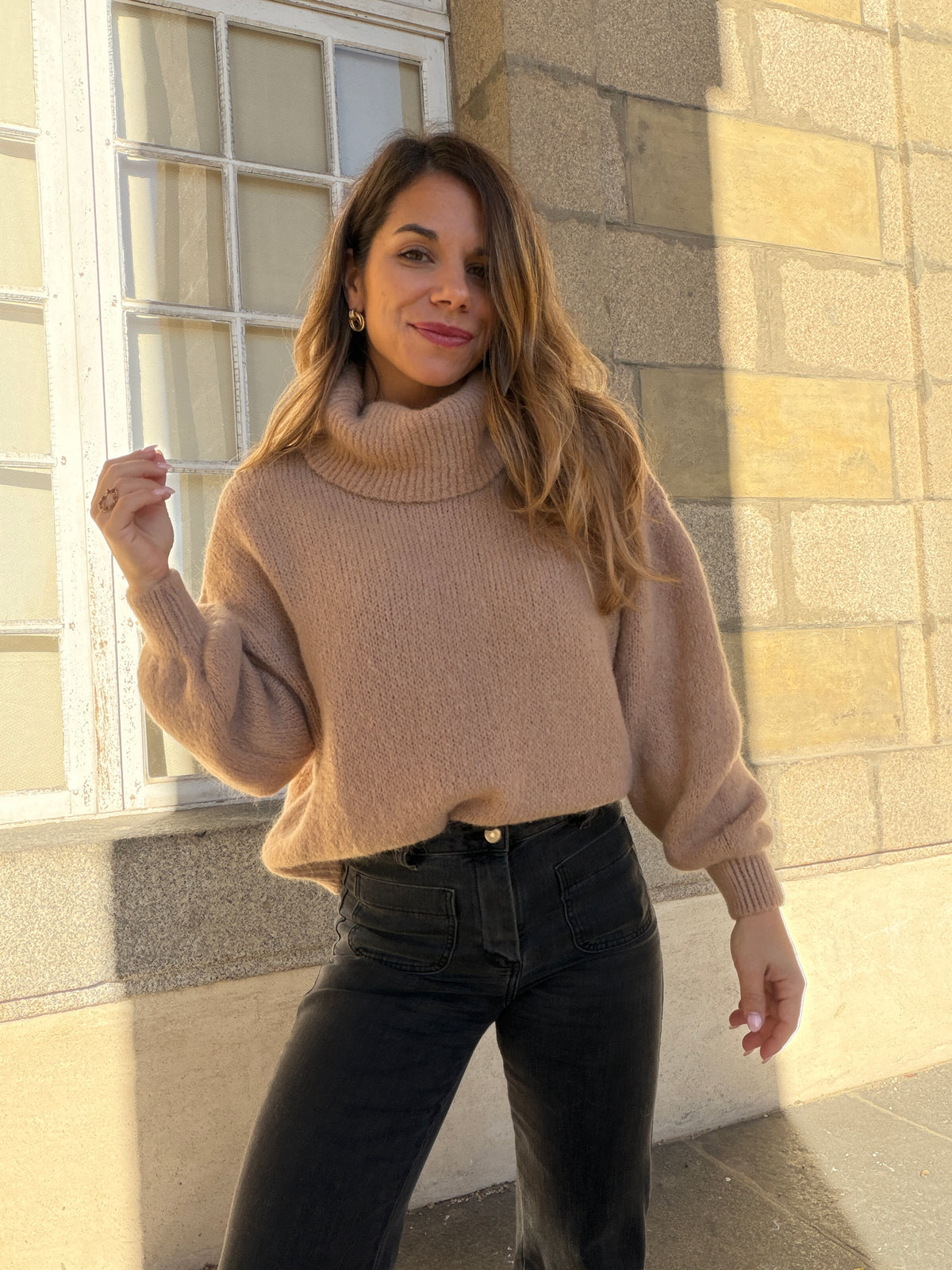 Maille col roulé en mohair et laine Faustine camel