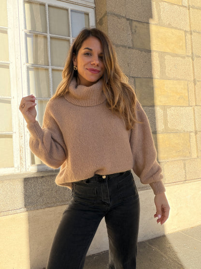 Maille col roulé en mohair et laine Faustine camel