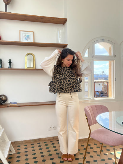Pull sans manche avec nœuds Jeanne léopard