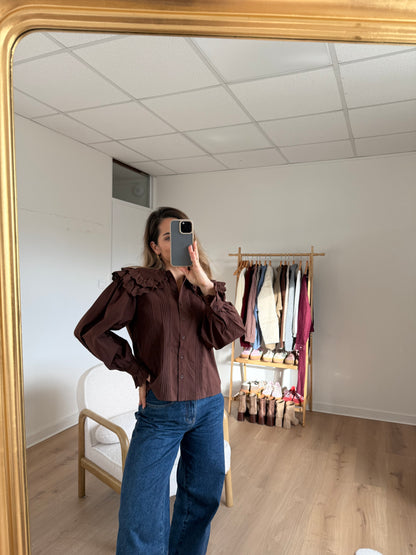 Blouse à col large chocolat Agnès