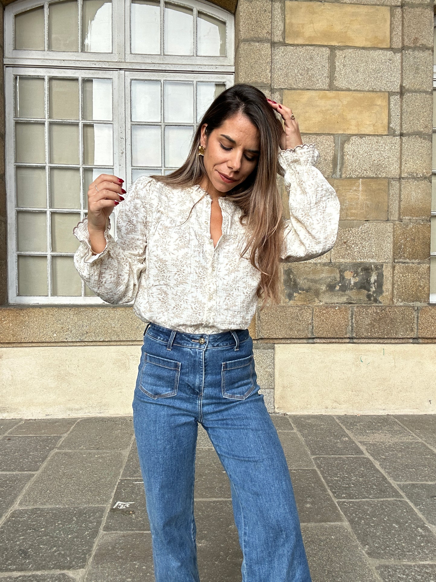 Blouse fleurie Amélia beige