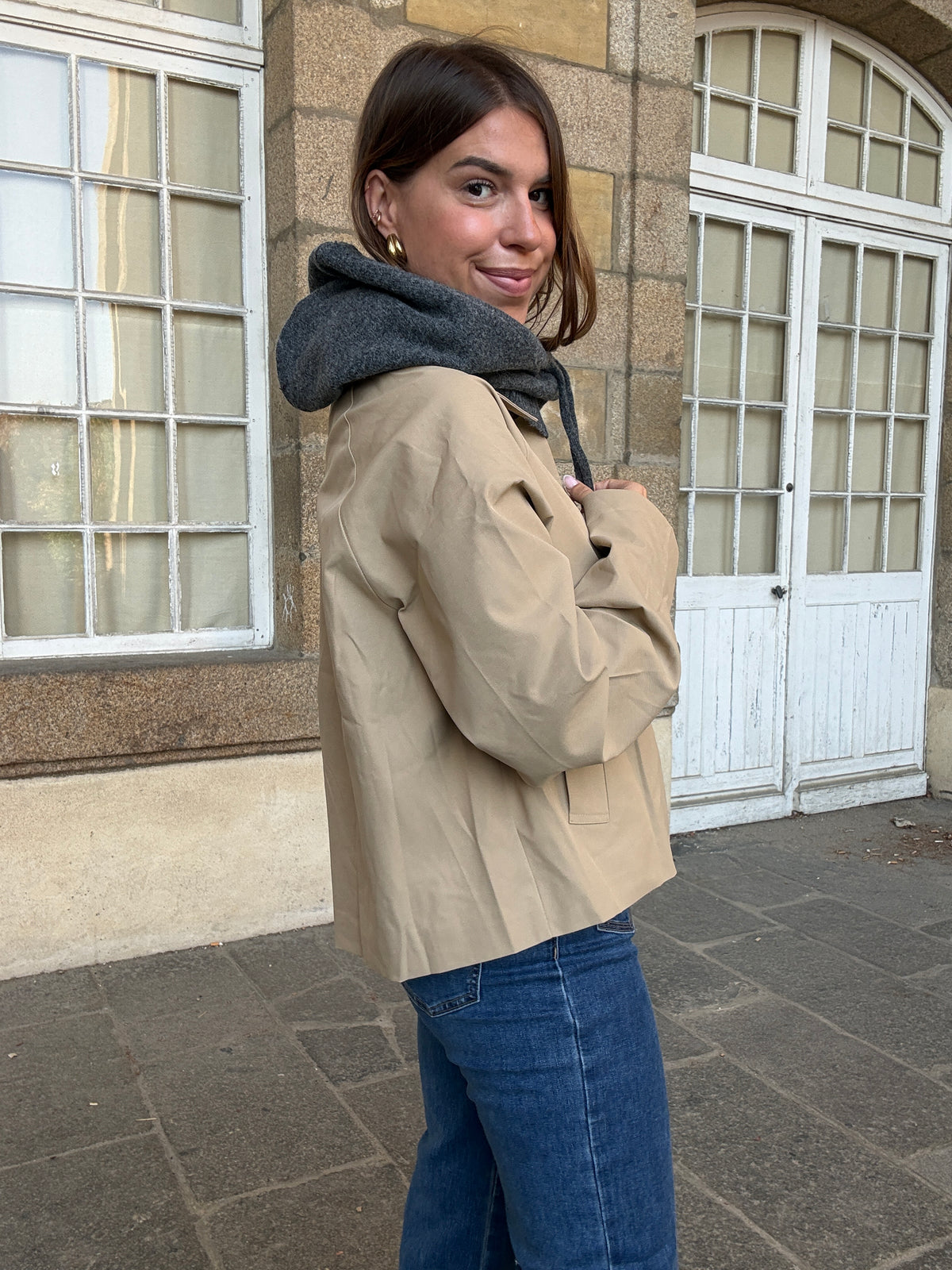 Cagoule en laine et cachemire grise