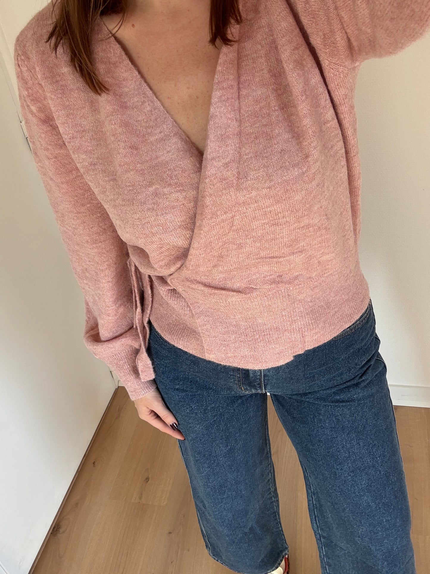 Cardigan à noeud en laine et mohair Pia rose