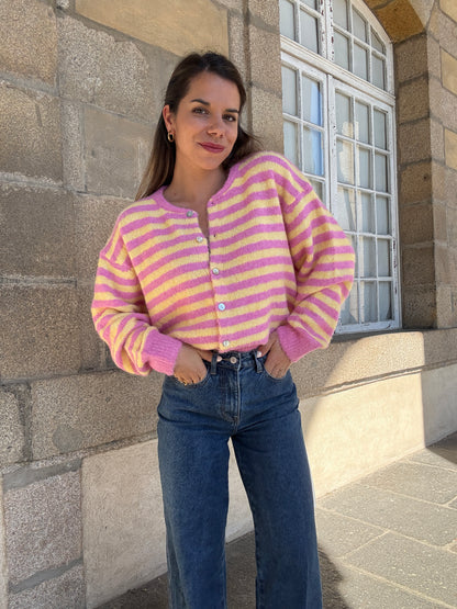 Cardigan Solela rose et jaune