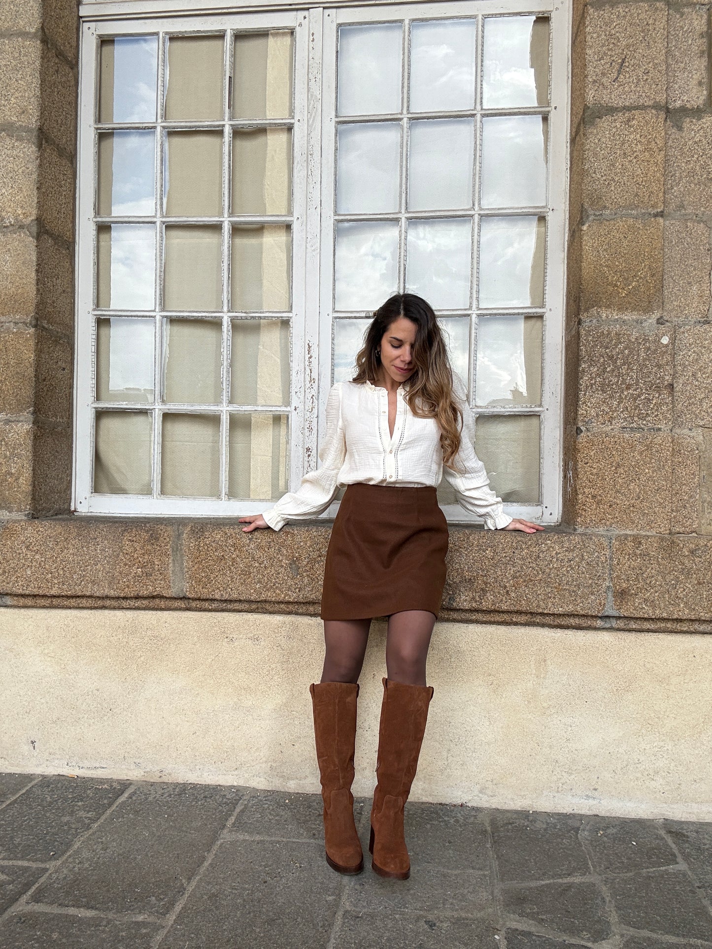 Jupe effet laine Lou chocolat