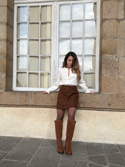 Jupe effet laine Lou chocolat