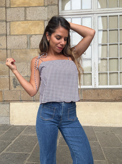 Top vichy Aimée marron