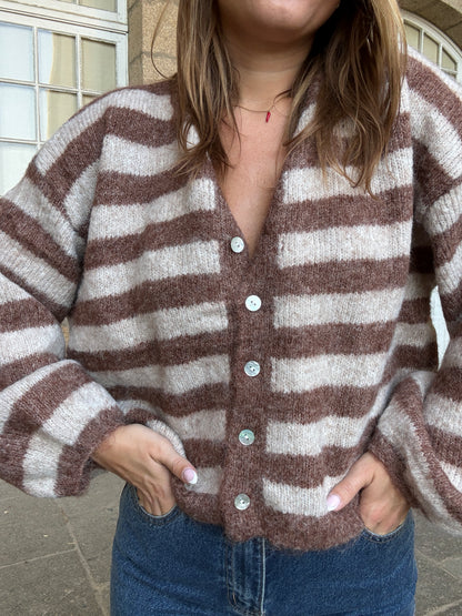 Cardigan Véra rayé camel et beige