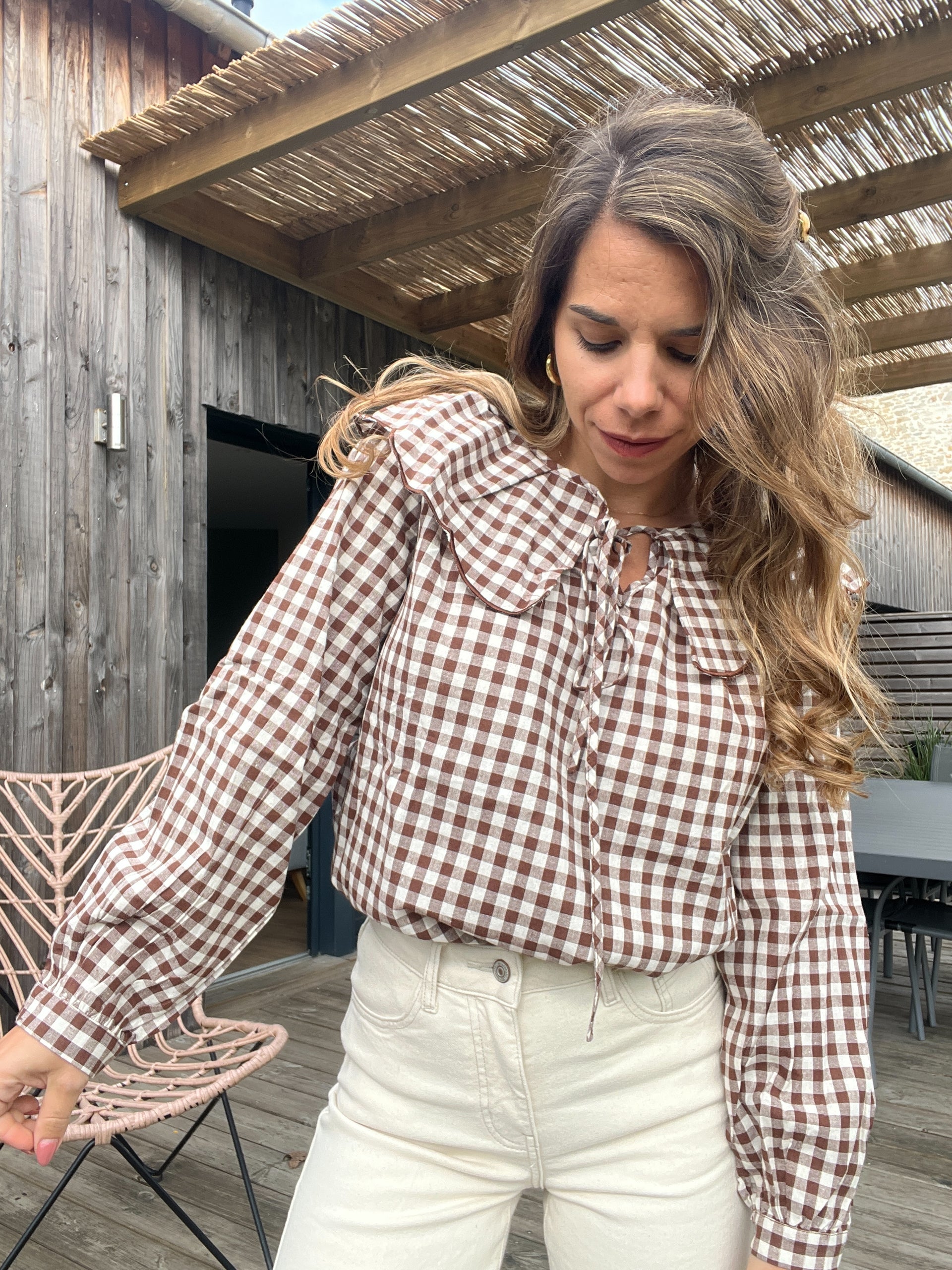 Falda larga de vichy con volante Mujer, Blanco | TWINSET Milano Falda larga de vichy con volante Mujer, Blanco | TWINSET Milano