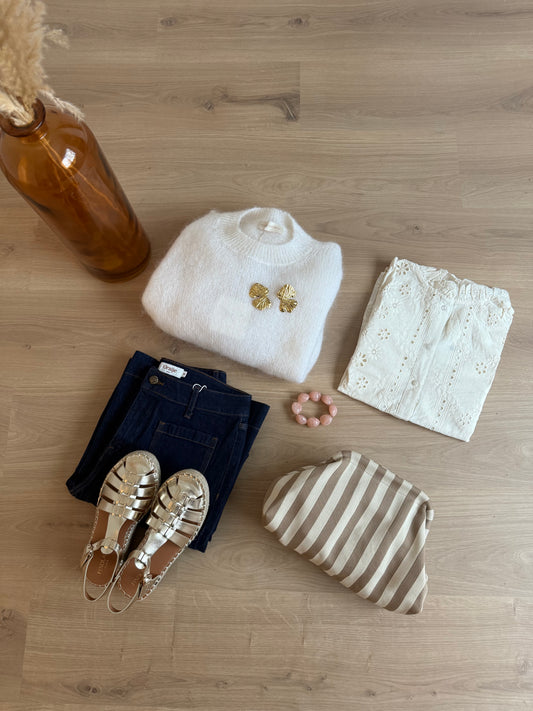 Pochette rayée Lima beige