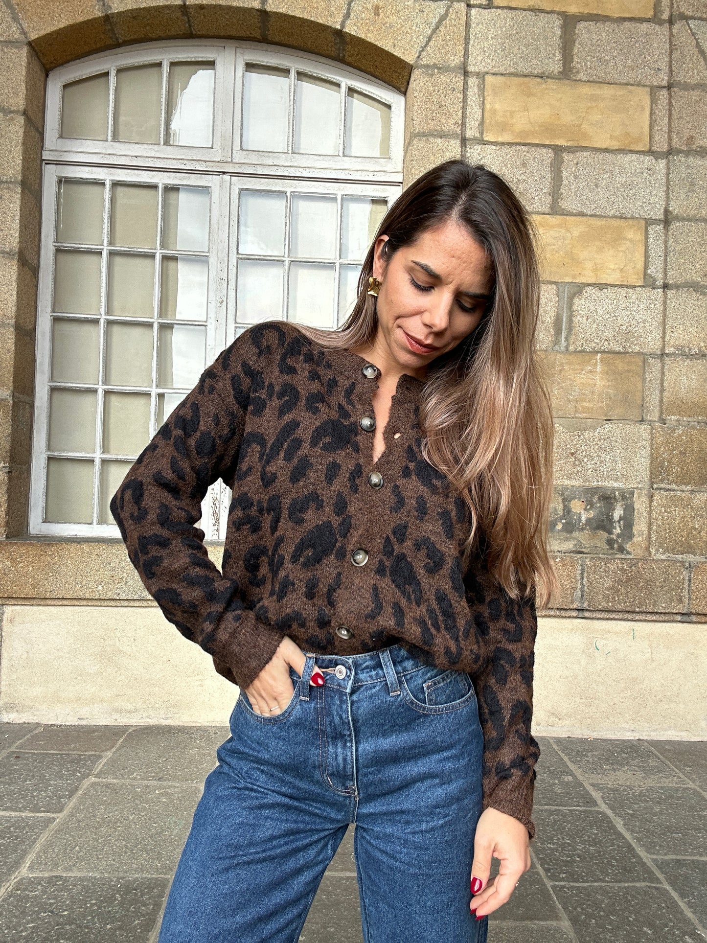 Cardigan léopard Camille marron