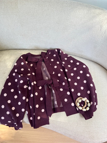 Pull à pois en laine Zélie bordeaux