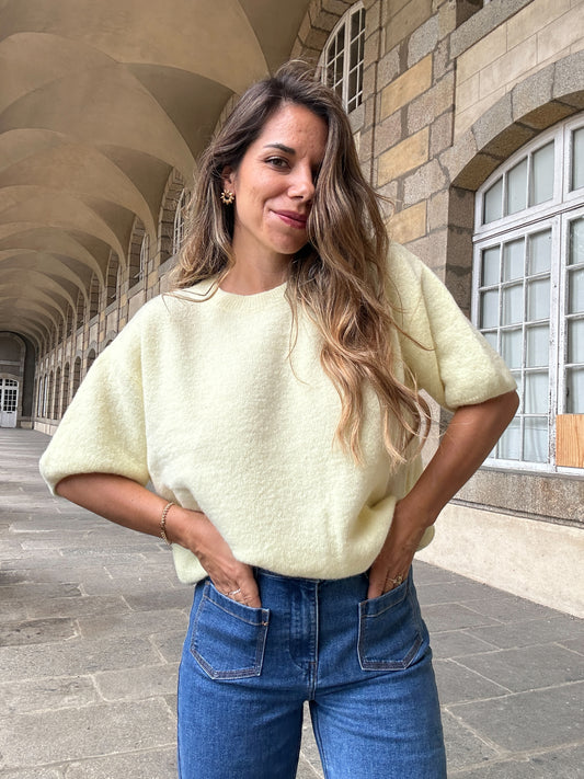 Maille en laine à manches courtes Brune jaune pale