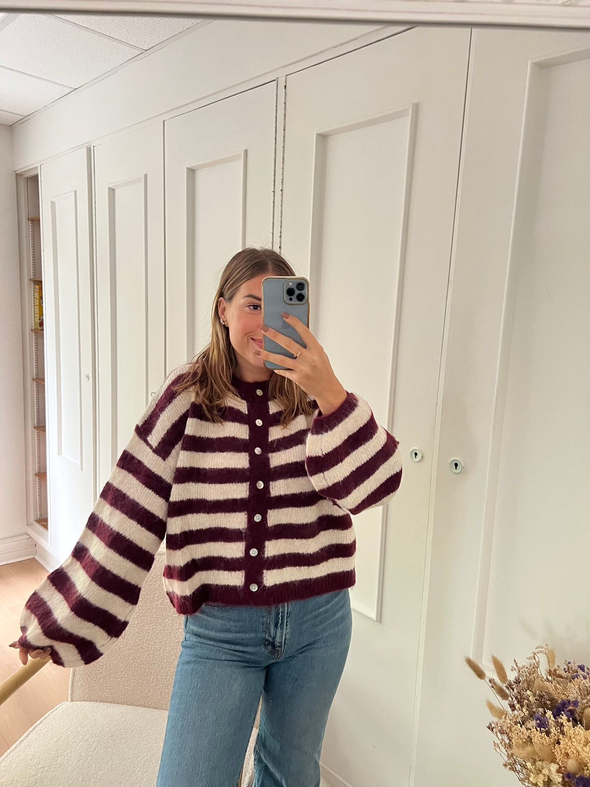 Cardigan Véra rayé bordeaux