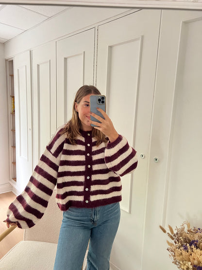 Cardigan Véra rayé bordeaux