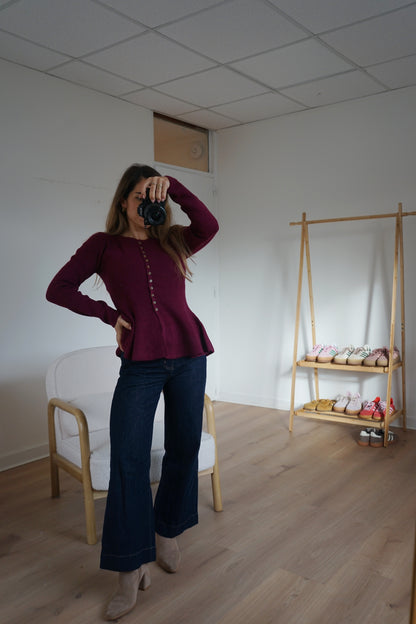 Pull fin péplum Albane bordeaux