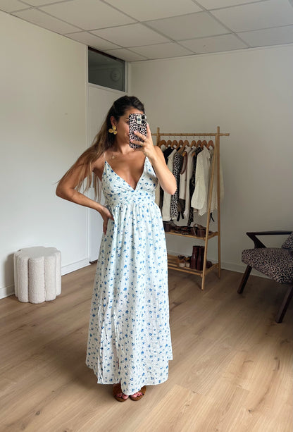 Robe longue fleurie bleue Séville