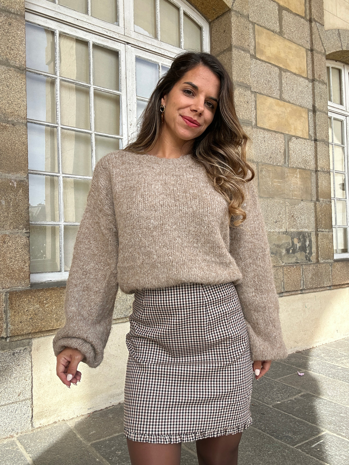 Jupe à carreaux Gisèle marron