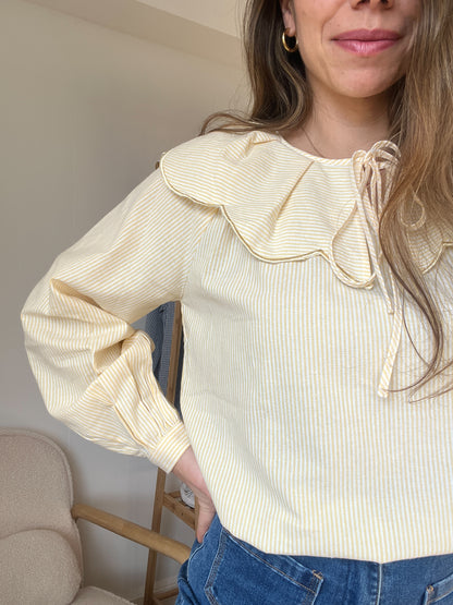 Blouse à col large Solveig yellow stripes