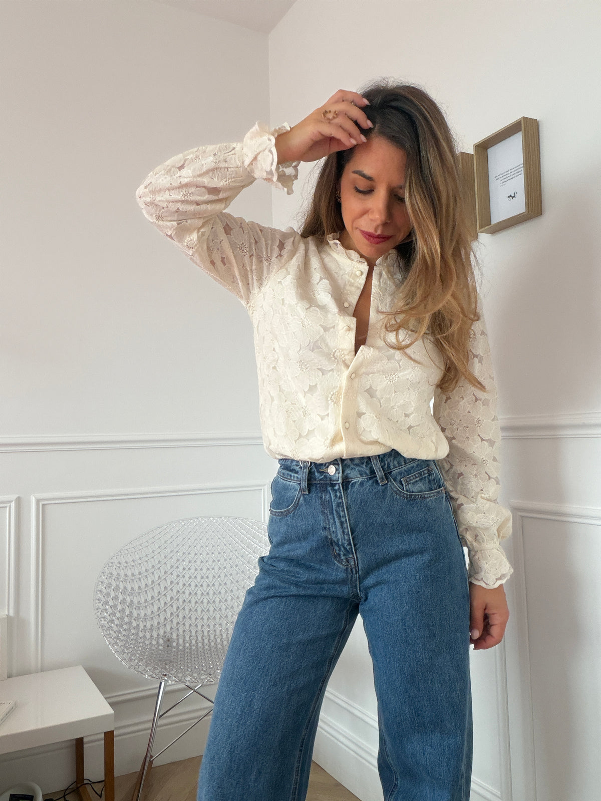 Blouse en dentelle écrue Léandre