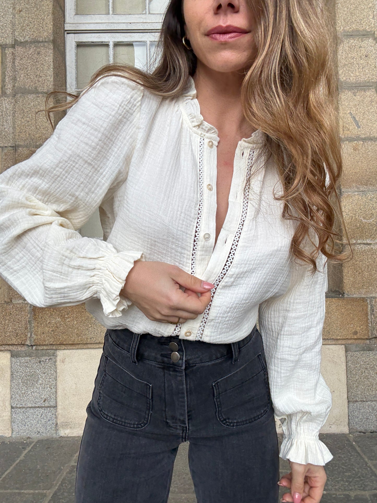 Blouse écrue en double gaze Lili