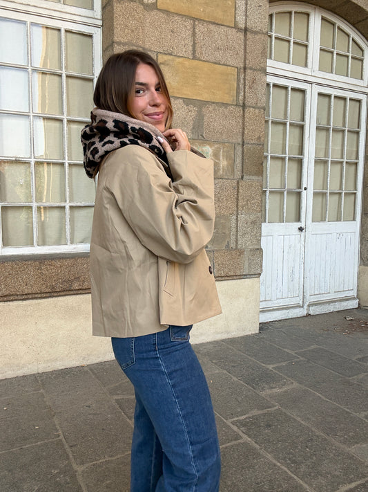 Cagoule léopard en laine et cachemire