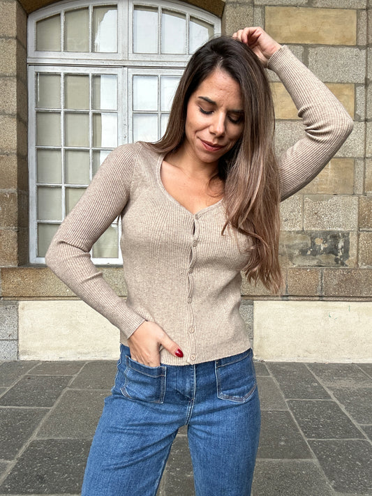 Cardigan fin Louise taupe