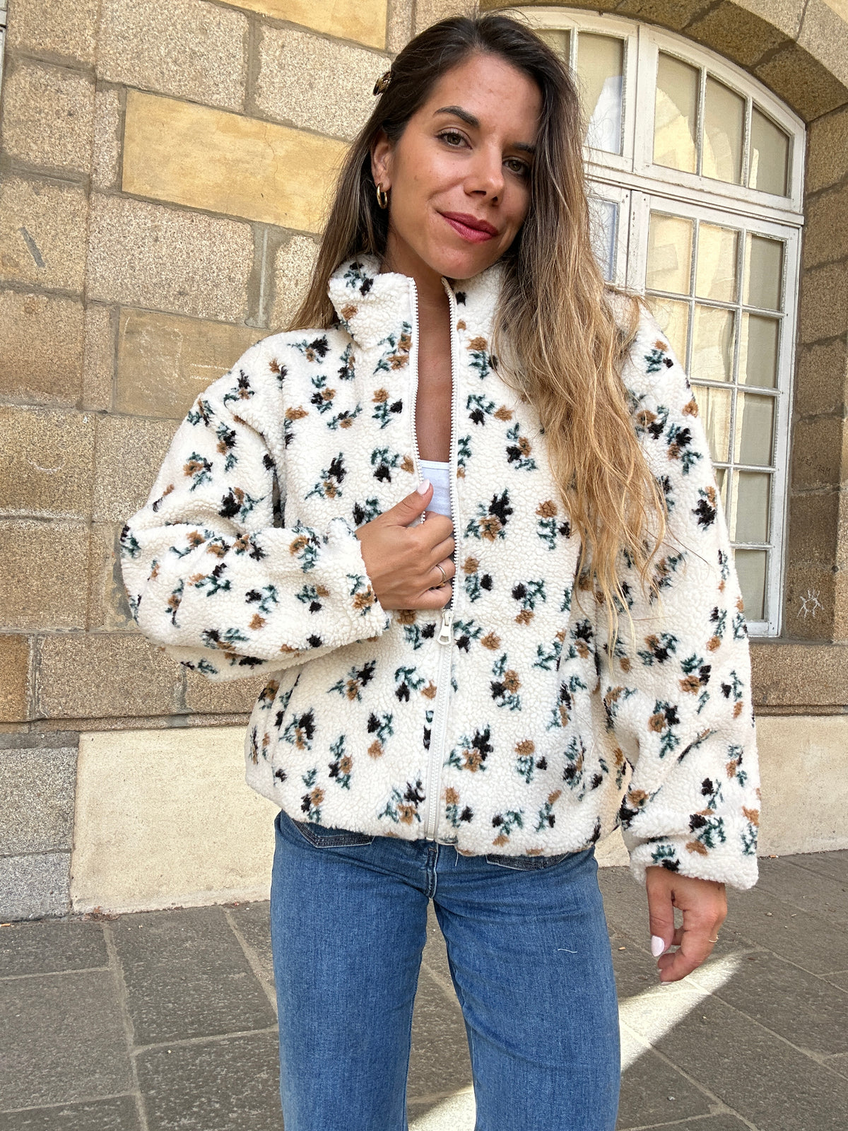 Veste moumoute fleurie Eva