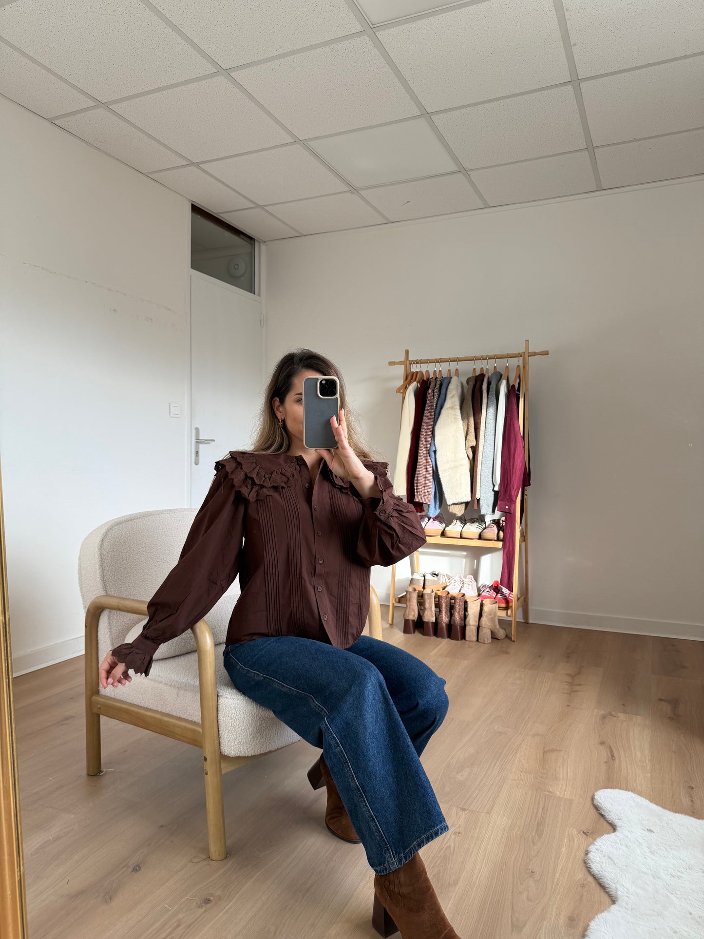 Blouse à col large chocolat Agnès