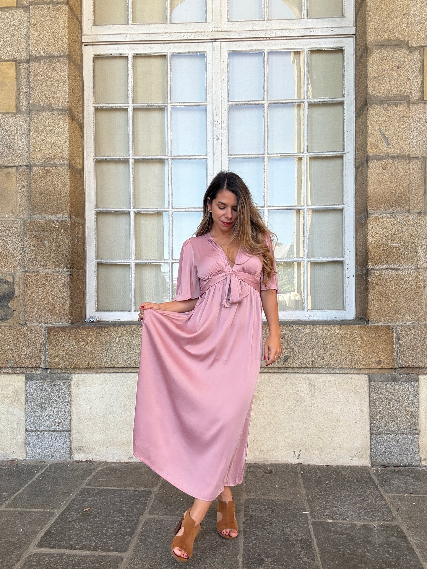 Robe longue Suzy vieux rose
