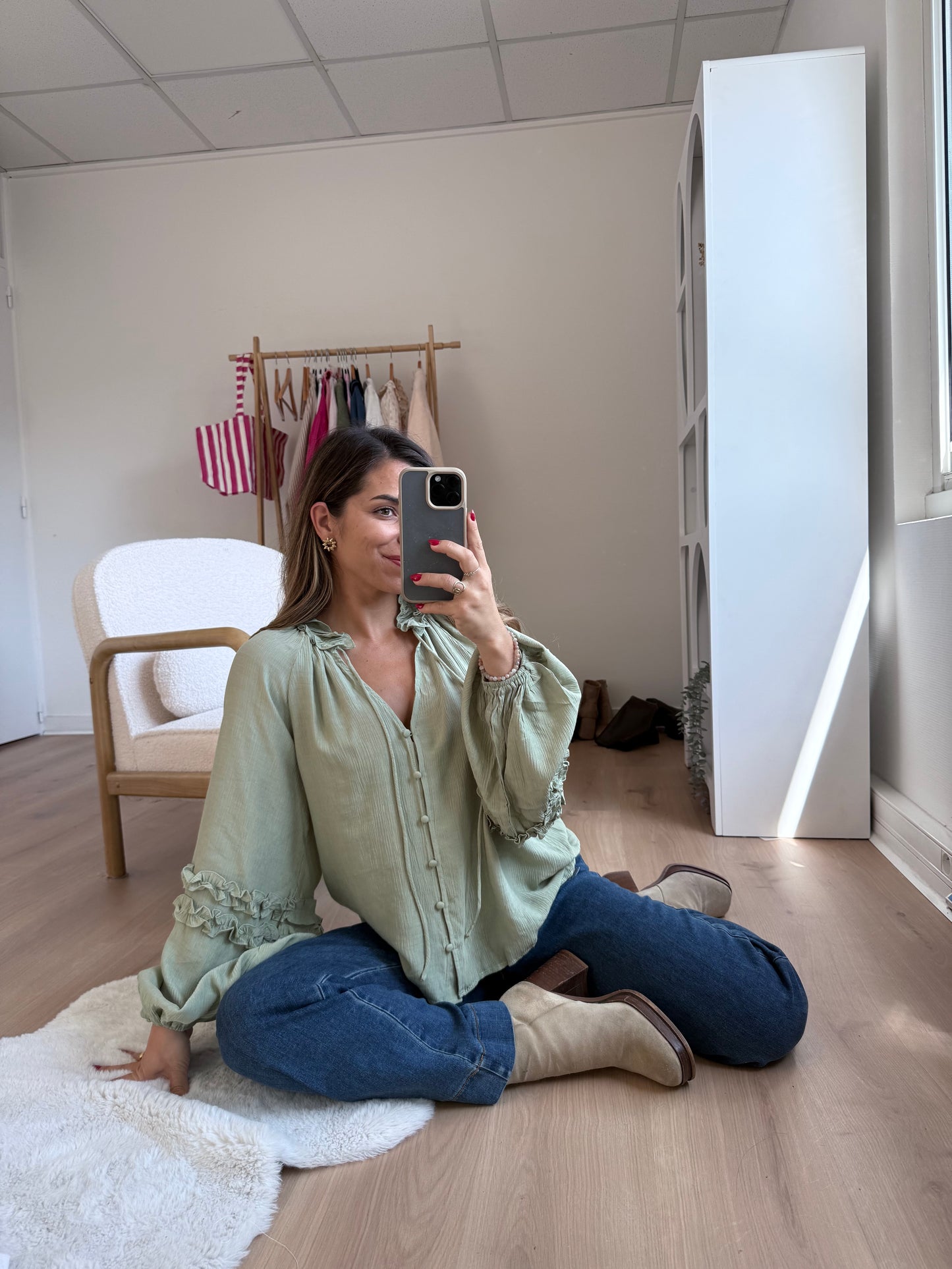 Blouse Esmée à volants vert menthe