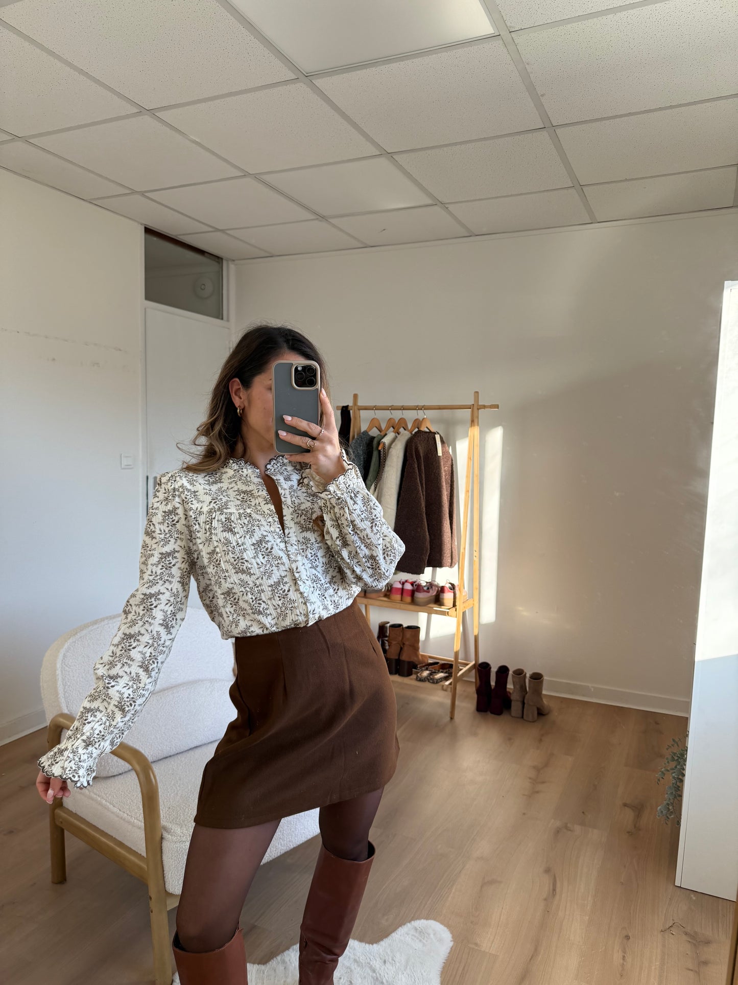 Jupe effet laine Lou chocolat