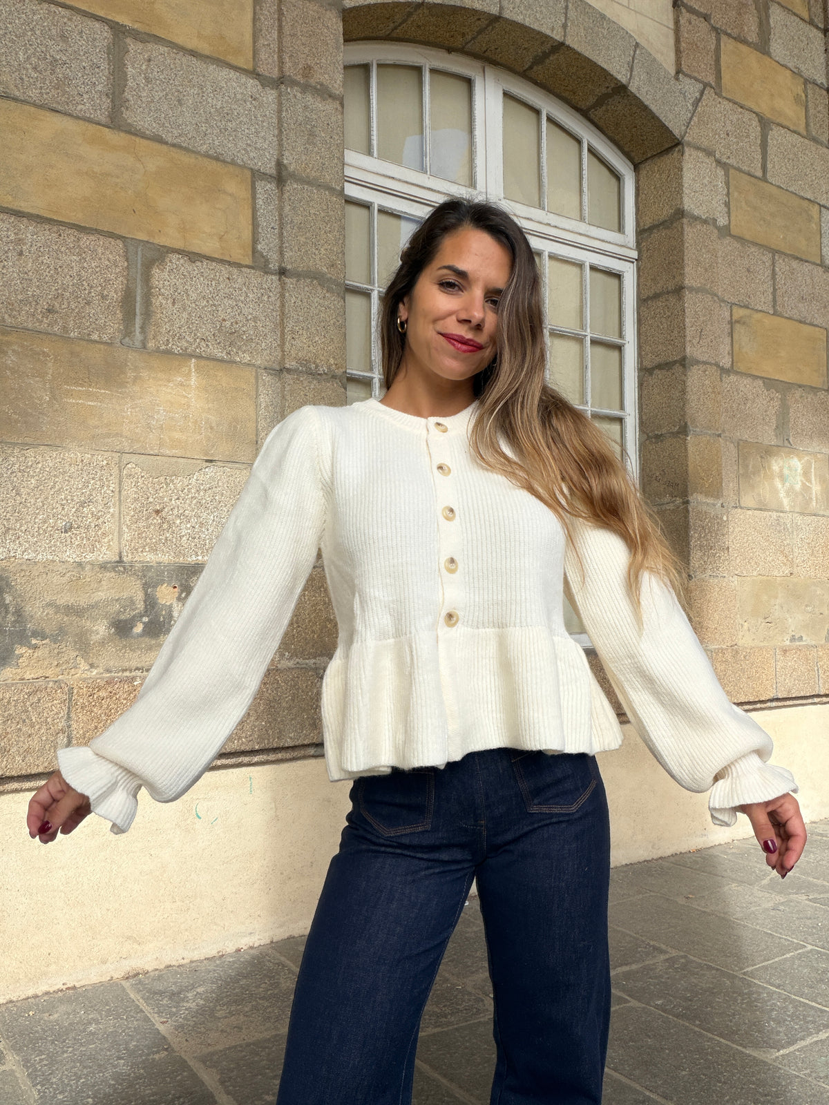 Cardigan péplum Oriane écru