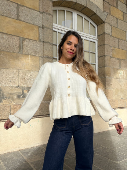 Cardigan péplum Oriane écru