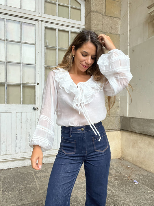 Blouse bohème volantée blanche Hazel