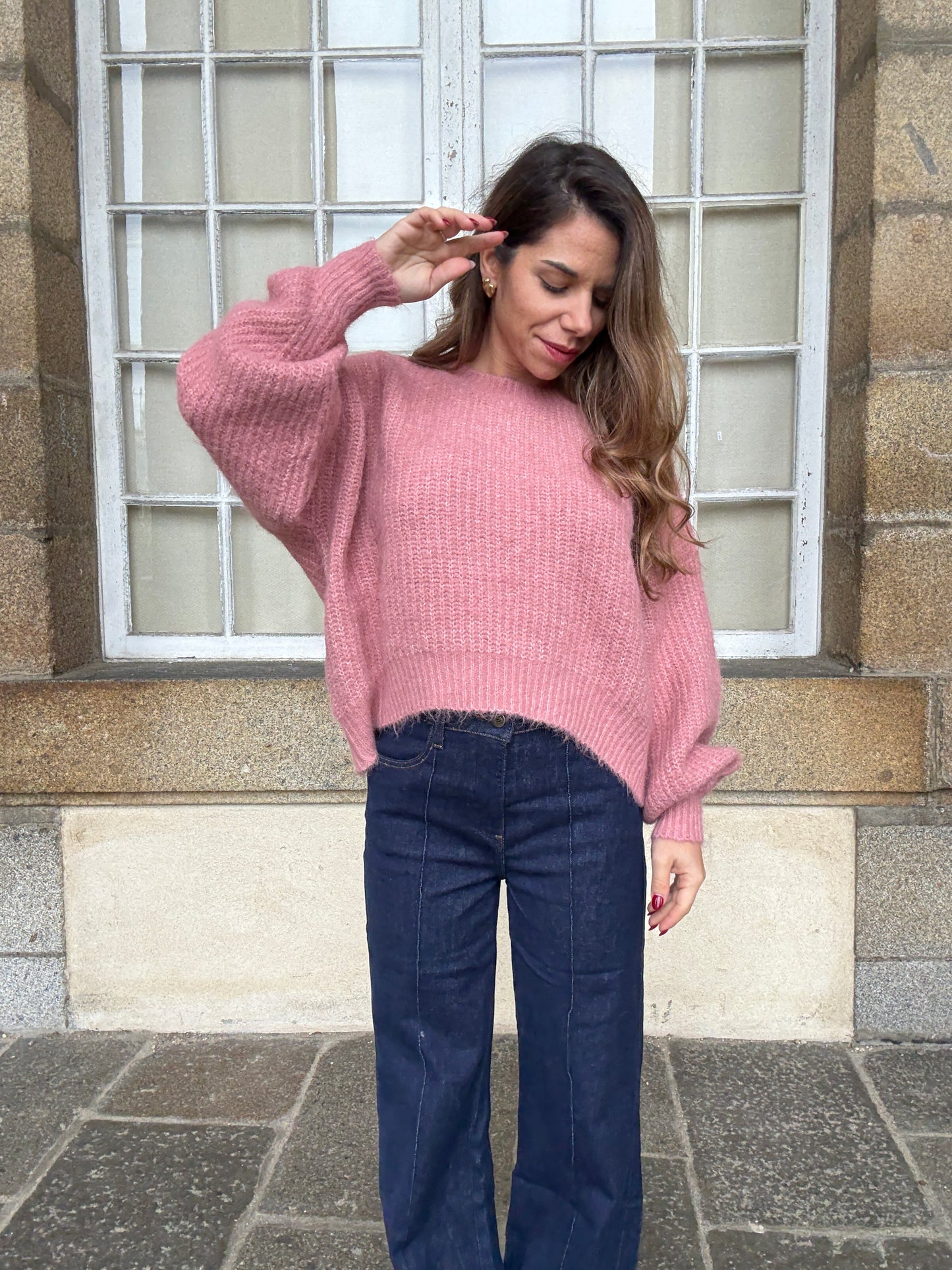 Pull en maille Jade vieux rose