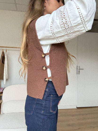 Pull sans manches Isaure marron