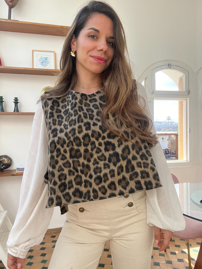 Pull sans manche avec nœuds Jeanne léopard