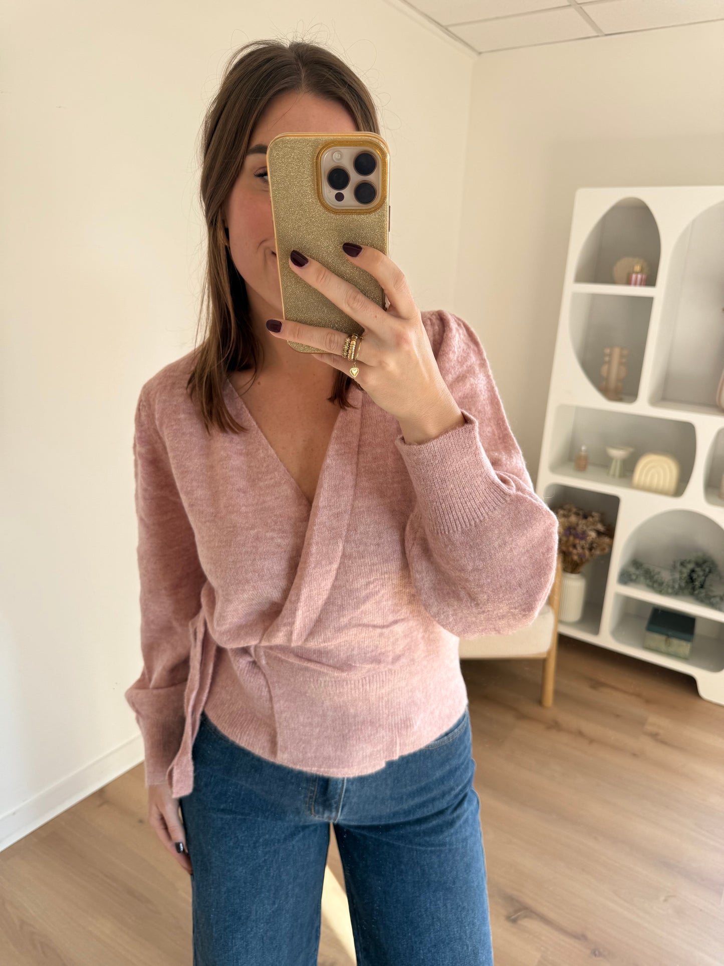 Cardigan à noeud en laine et mohair Pia rose