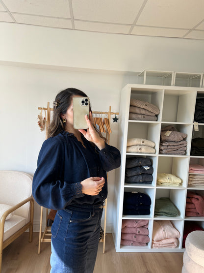 Blouse brodée bleue marine Maïwenn