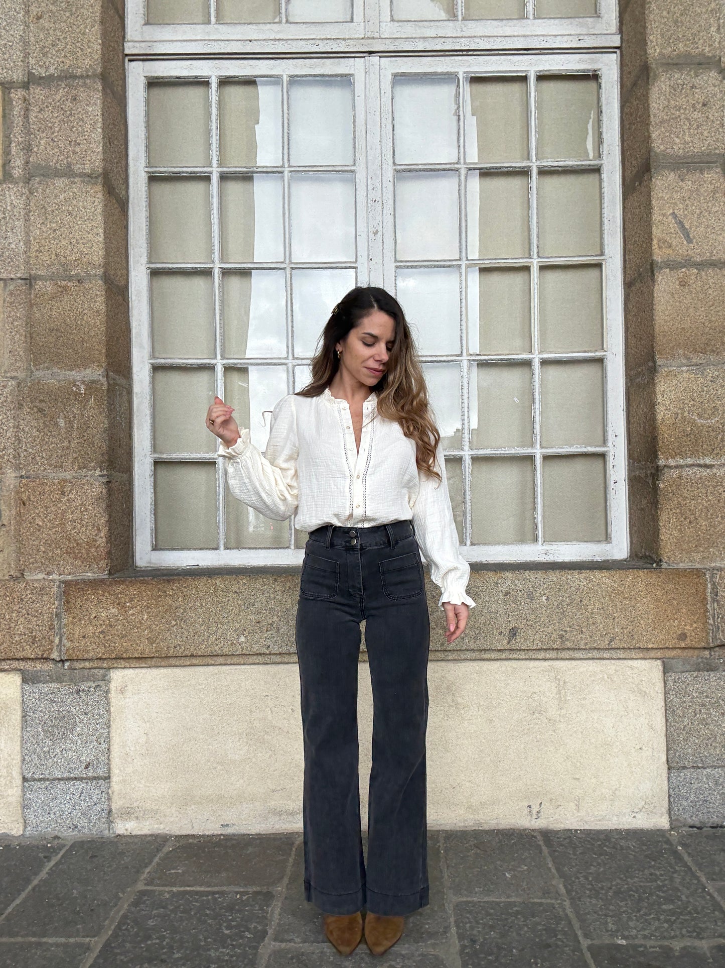 Blouse écrue en double gaze Lili