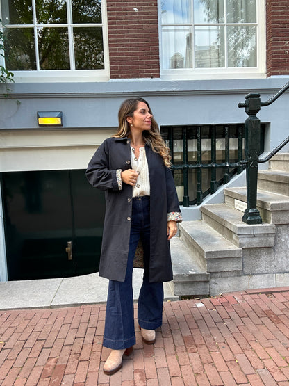 Trench long Émile en coton Liberty bleu marine