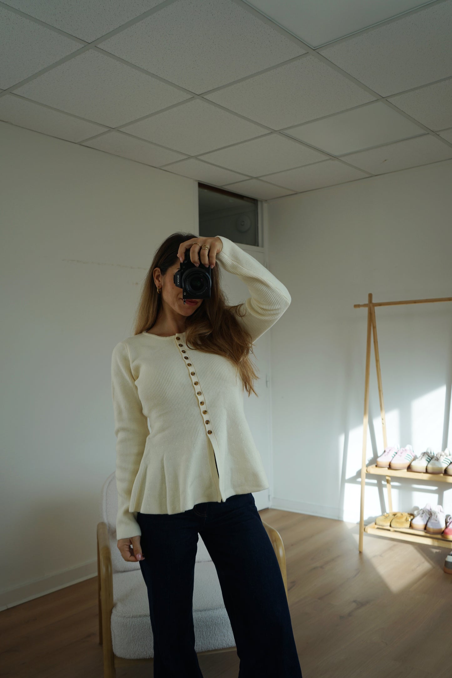 Pull fin péplum Albane écru