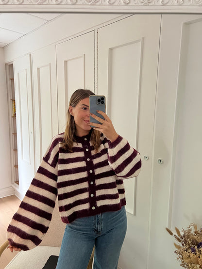 Cardigan Véra rayé bordeaux