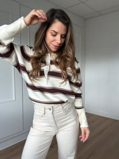 Polo à rayures Marine chocolat