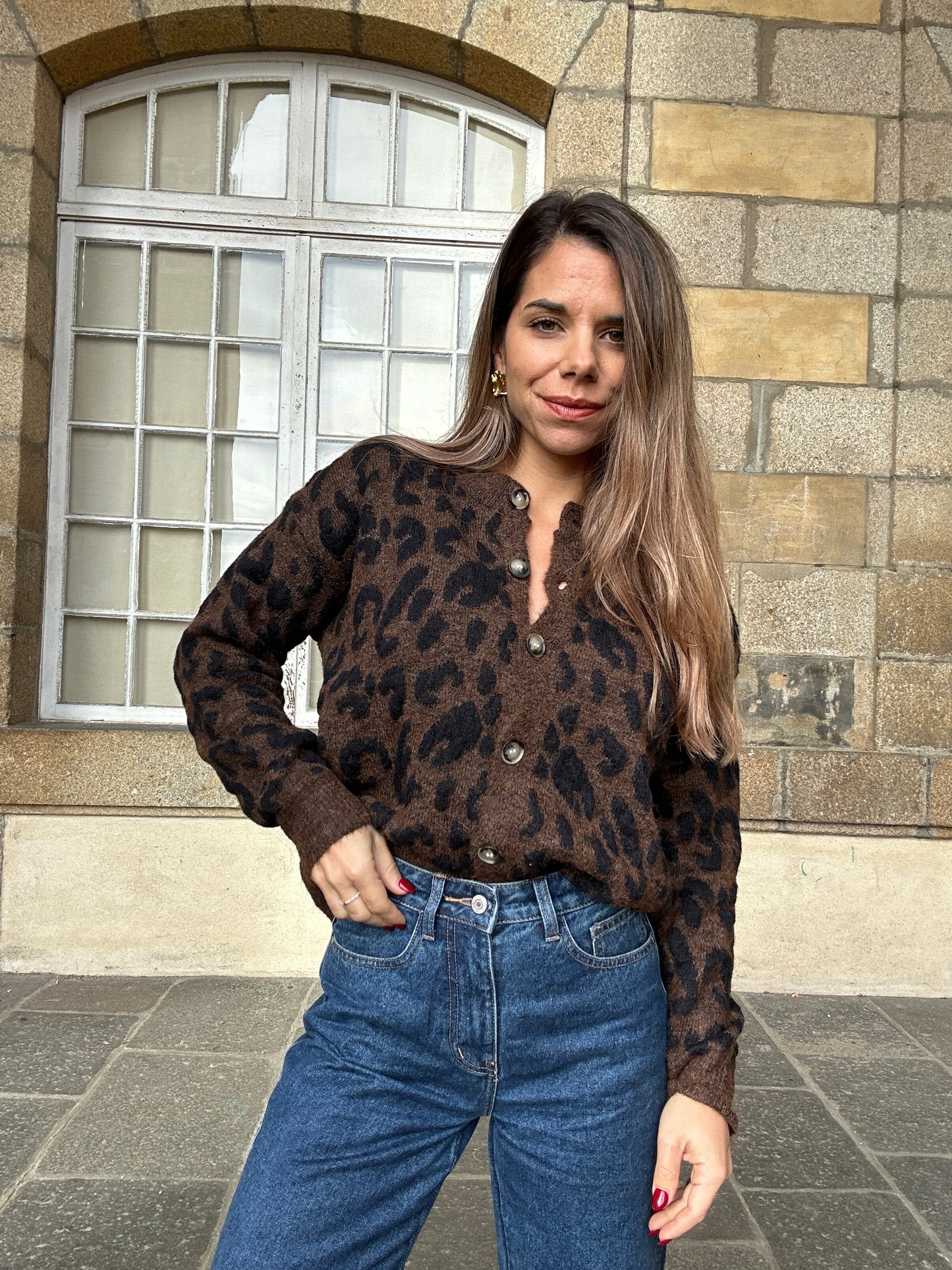 Cardigan léopard Camille marron