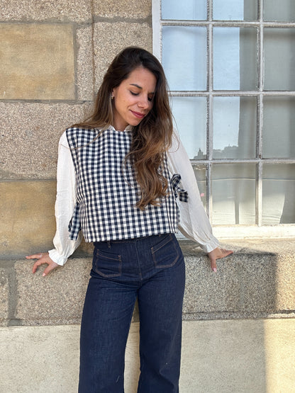Pull fin sans manche avec nœuds vichy Angèle