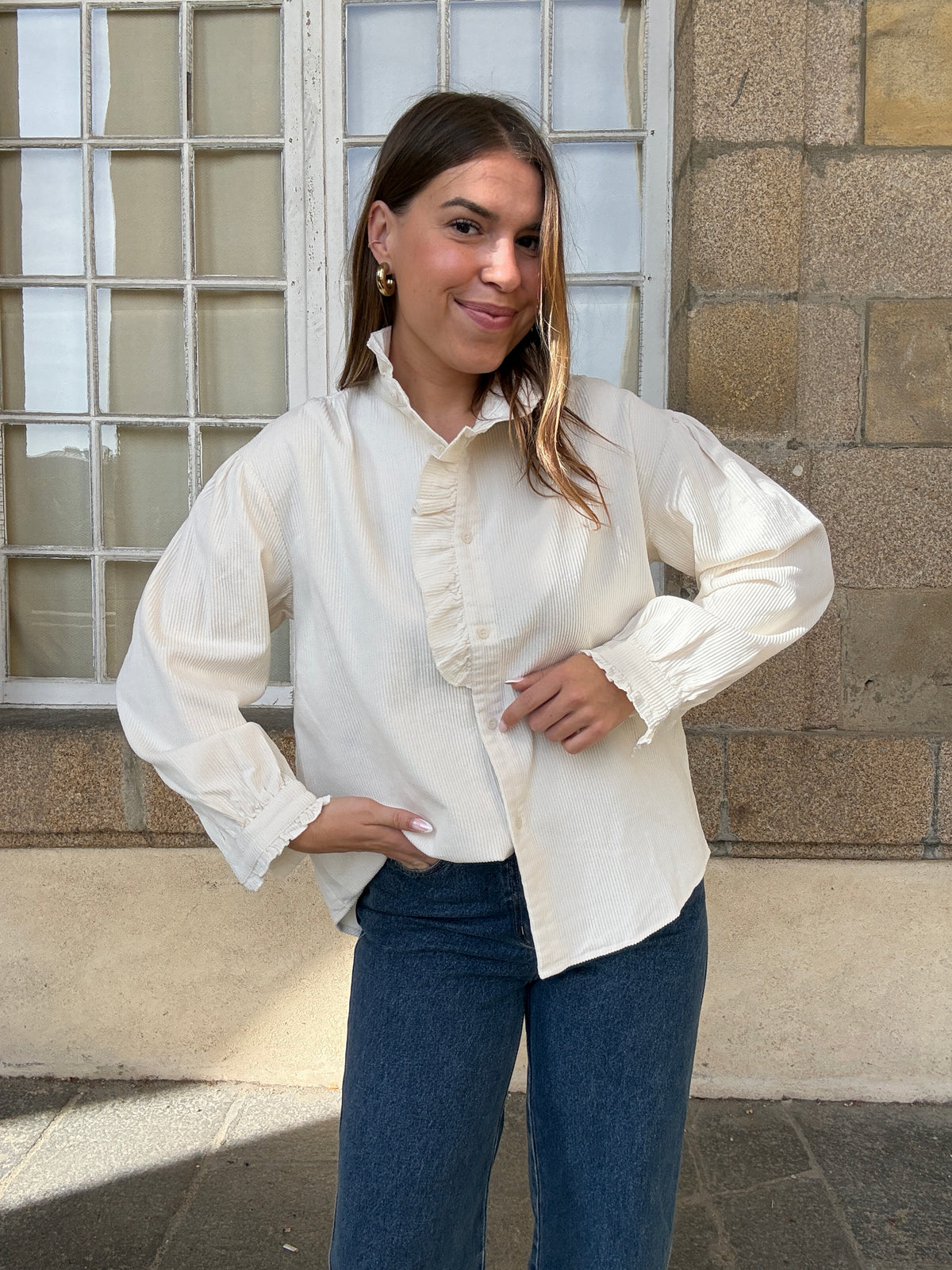 Blouse à col volanté Margaux blanche
